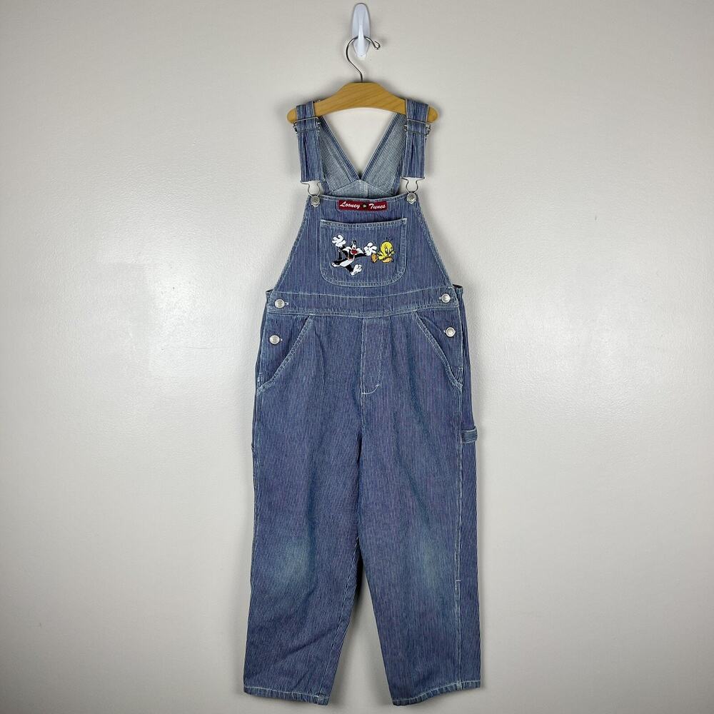 Girls Vintage Denim Overalls Sylvester Tweety Bird Looney Tunes Size 10/12